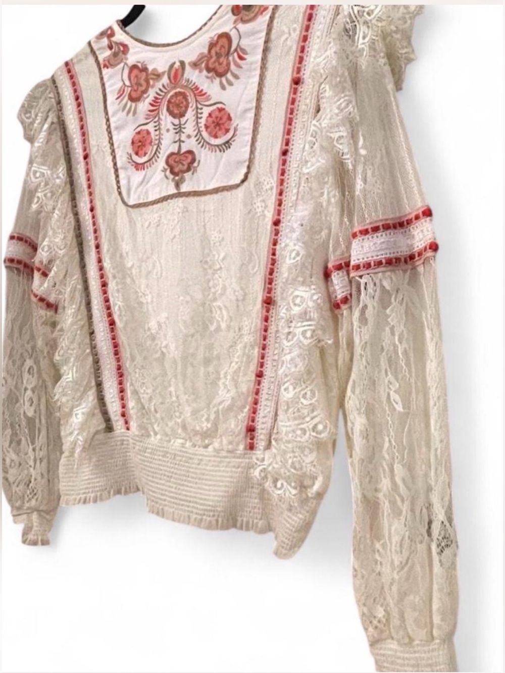Anthropologie Bl^nk London Kiyana Lace Embroidered Blouse - Ivory Coral - Medium - Picture 2 of 8